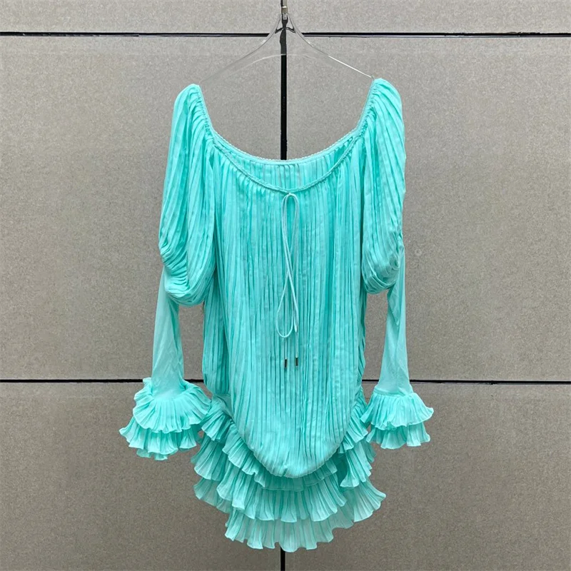 Vestidos femininos novo outono 2025 em camadas plissado borda magro mini vestido sexy fora do ombro vestidos curtos vestidos de festa vestidos de noite