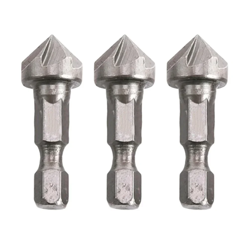 3 uds broca de 90 grados vástago Hexagonal avellanador brocas 6 flauta 6,35mm vástago Hex eliminación de rebabas herramienta de carpintería