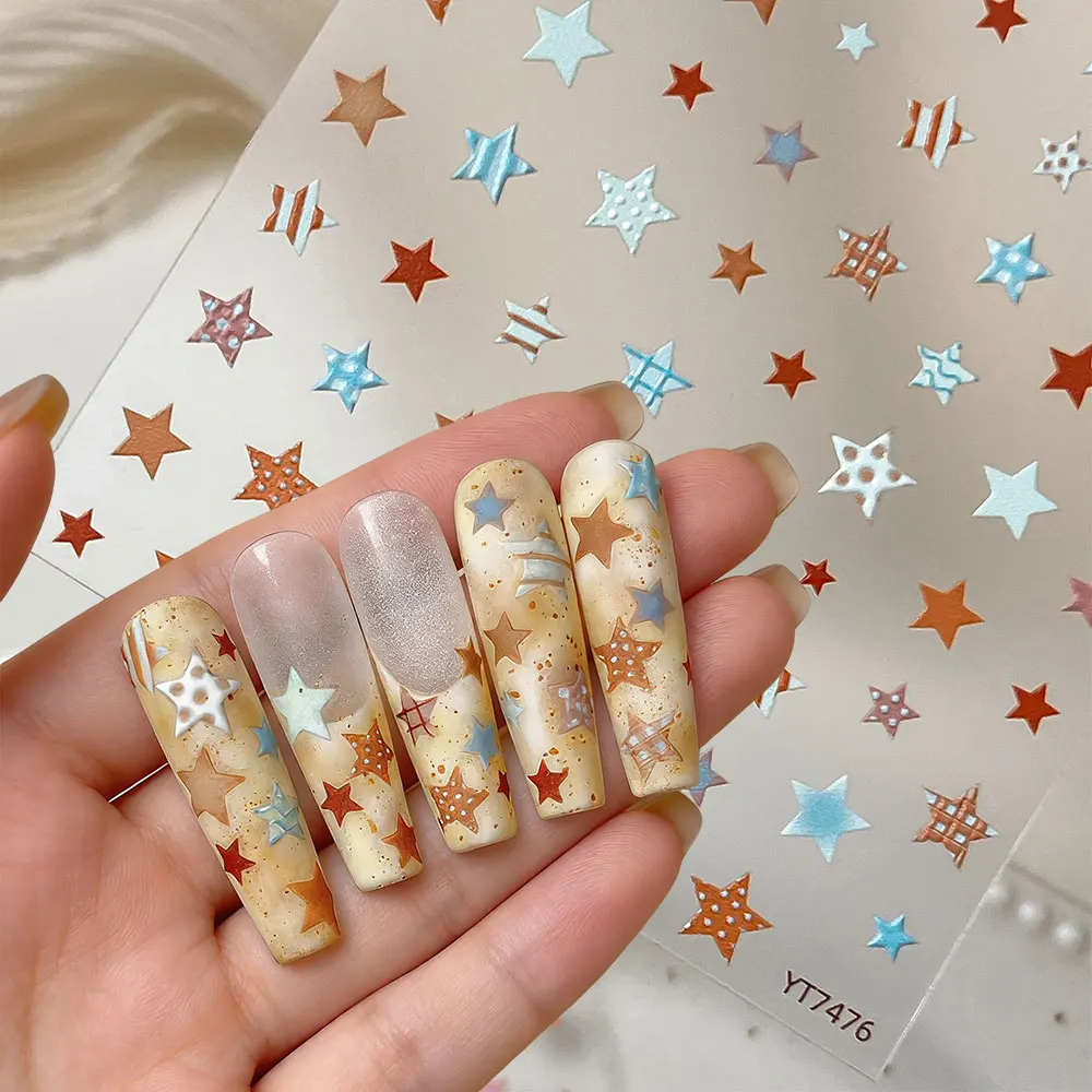 

1/2pcs Multiple Sizes Star Patterns Nail Art Stickers Cute Orange Blue White Star Nail Decals Self-Adhesive Manicure Decorations