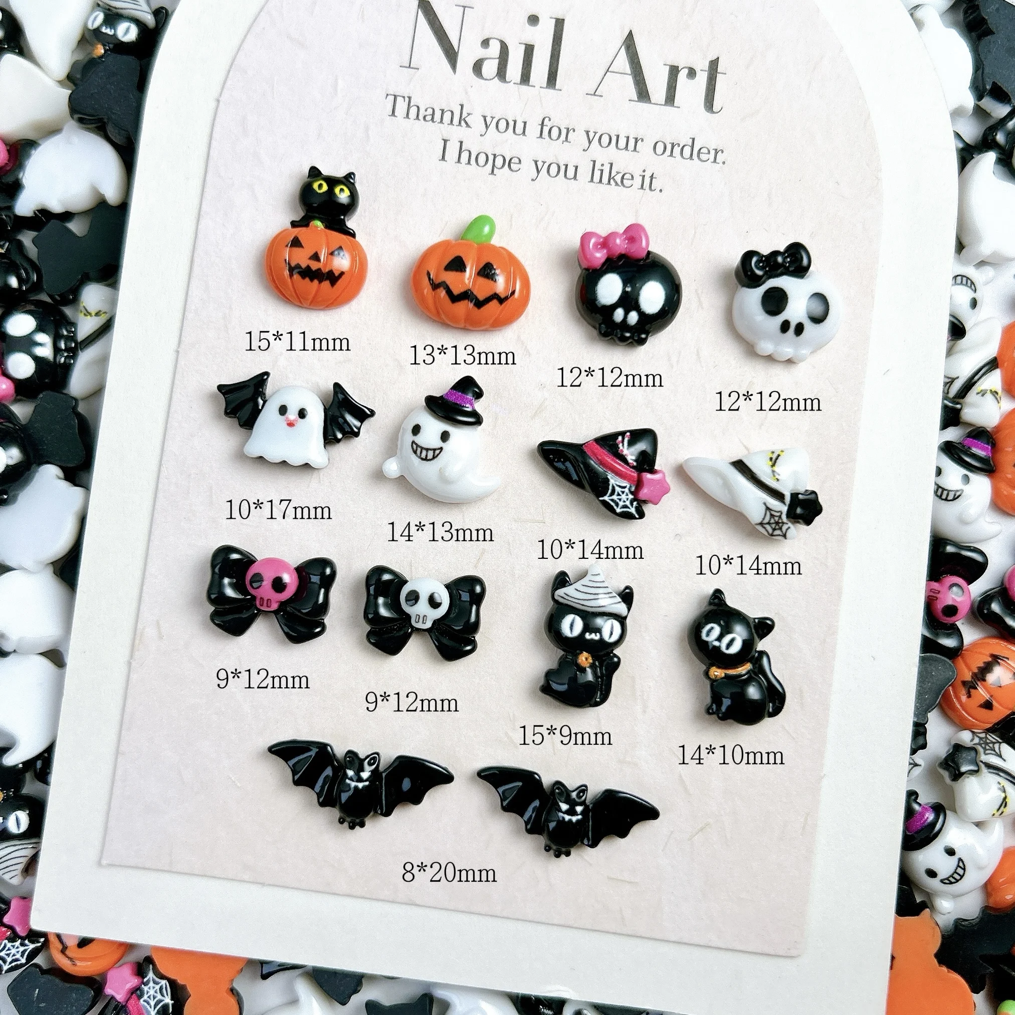 30PCS 3D Hot Selling Halloween Series Nail Art Decorations Cartoon Creative Bow Skull Pumpkin Ghost Resin Nail Charms DIY Nails