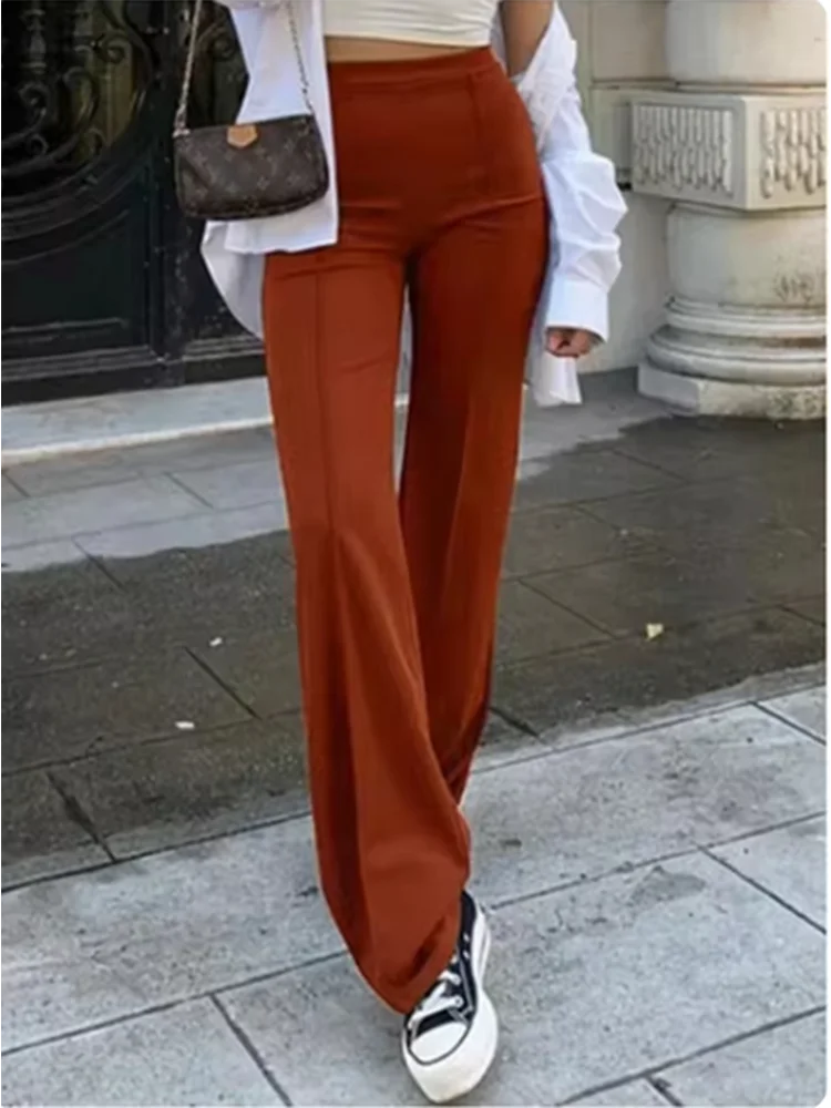 Pantalones elásticos ajustados con parte inferior acampanada para mujer, pantalones de Color sólido a la moda, pantalones de pierna recta para uso