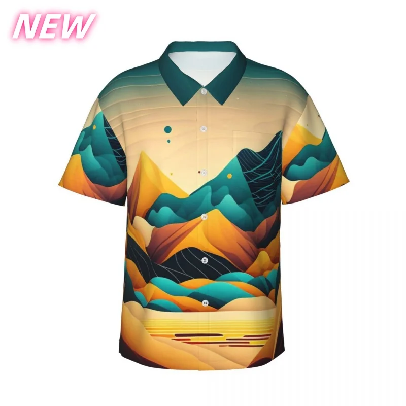 

3D Printed Desert Mountain Aloha Shirt For Men Tree Moon Graphic Blouses Casual Short Sleeve Hawalian Shirts Loose Street Tops