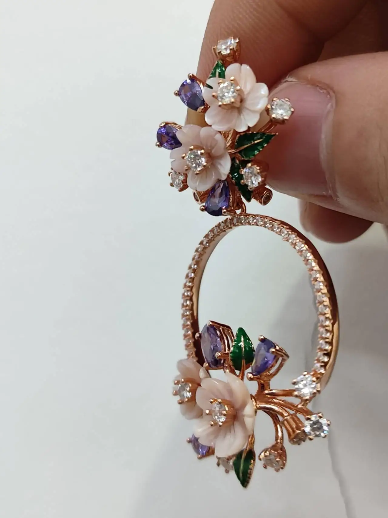 LAYA 925 Sterling Silver Fashion Natural Shell Flower Green Leaf Enamel AAAAA+ Zircon Drop Earrings For Wedding Elegant Jewelry