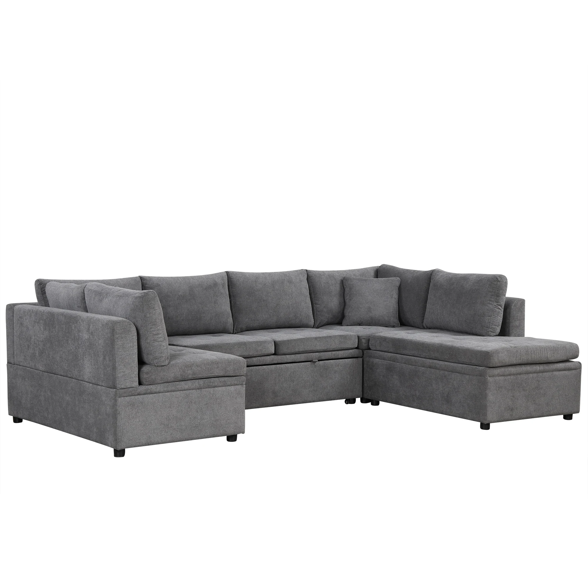 

117.3 Oversized Sectional Sofa U- shaped Sofa Couch Pull-out Sofa Bed with Two Throw Pillows for Living Room, Gray