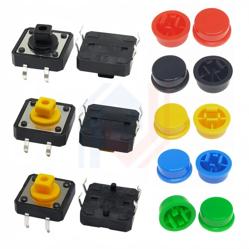 20PCS Tactile Push Button Switch Momentary 12*12*7.3MM Micro switch button with knob Yellow Green Red Kit 12x12x7.3