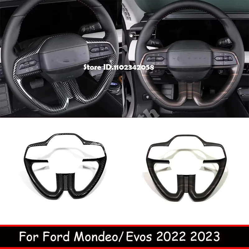 For Ford Mondeo /Evos 2022 -2025  ABS Wood Carbonfiber Steering Wheel Decorative Cover Direction Button Protective Accessories
