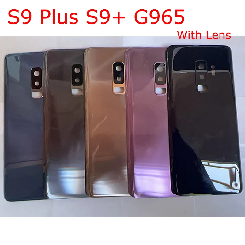 A +++ S9Plus الإسكان لسامسونج غالاكسي S9 زائد G965 6.2 "زجاج البطارية الغطاء الخلفي إصلاح استبدال الباب الخلفي + عدسة الكاميرا