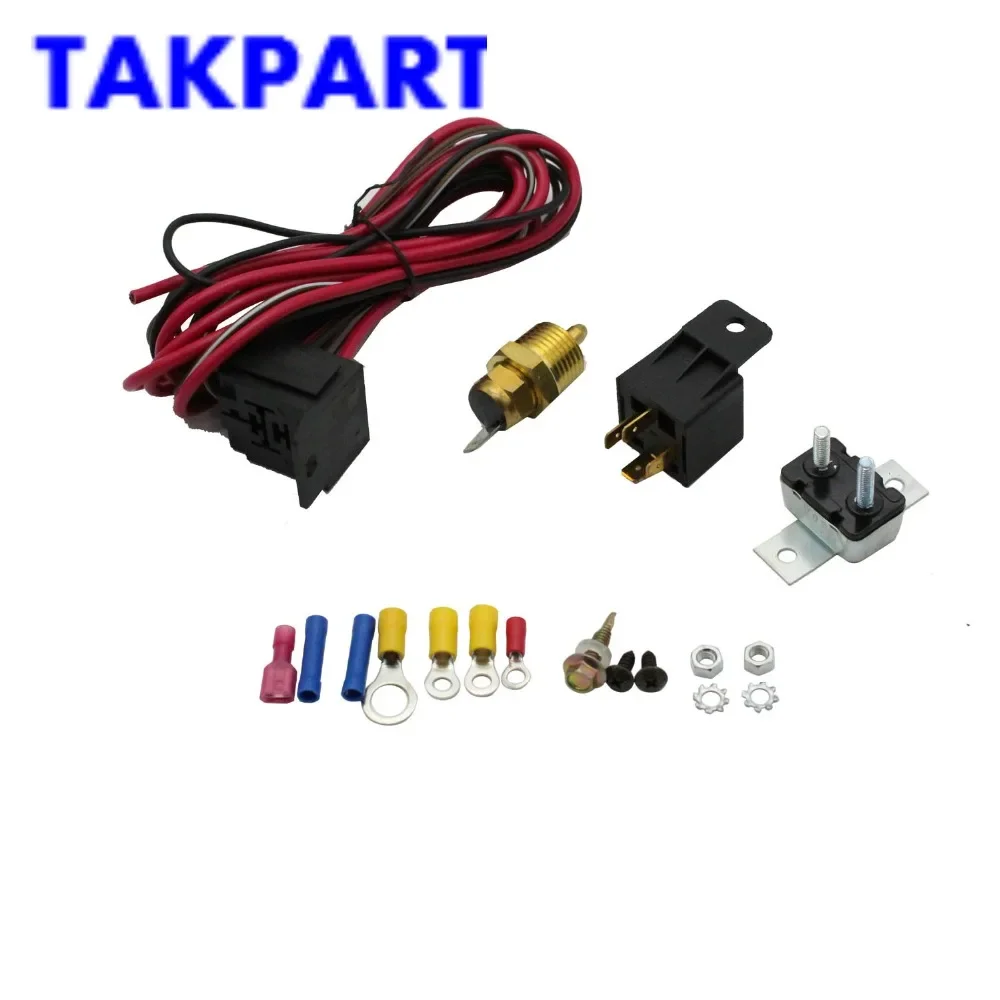 

TAKPART Electric Fan Wiring Install Kit Complete Thermostat 50 Amp Relay 185" SBC BBC