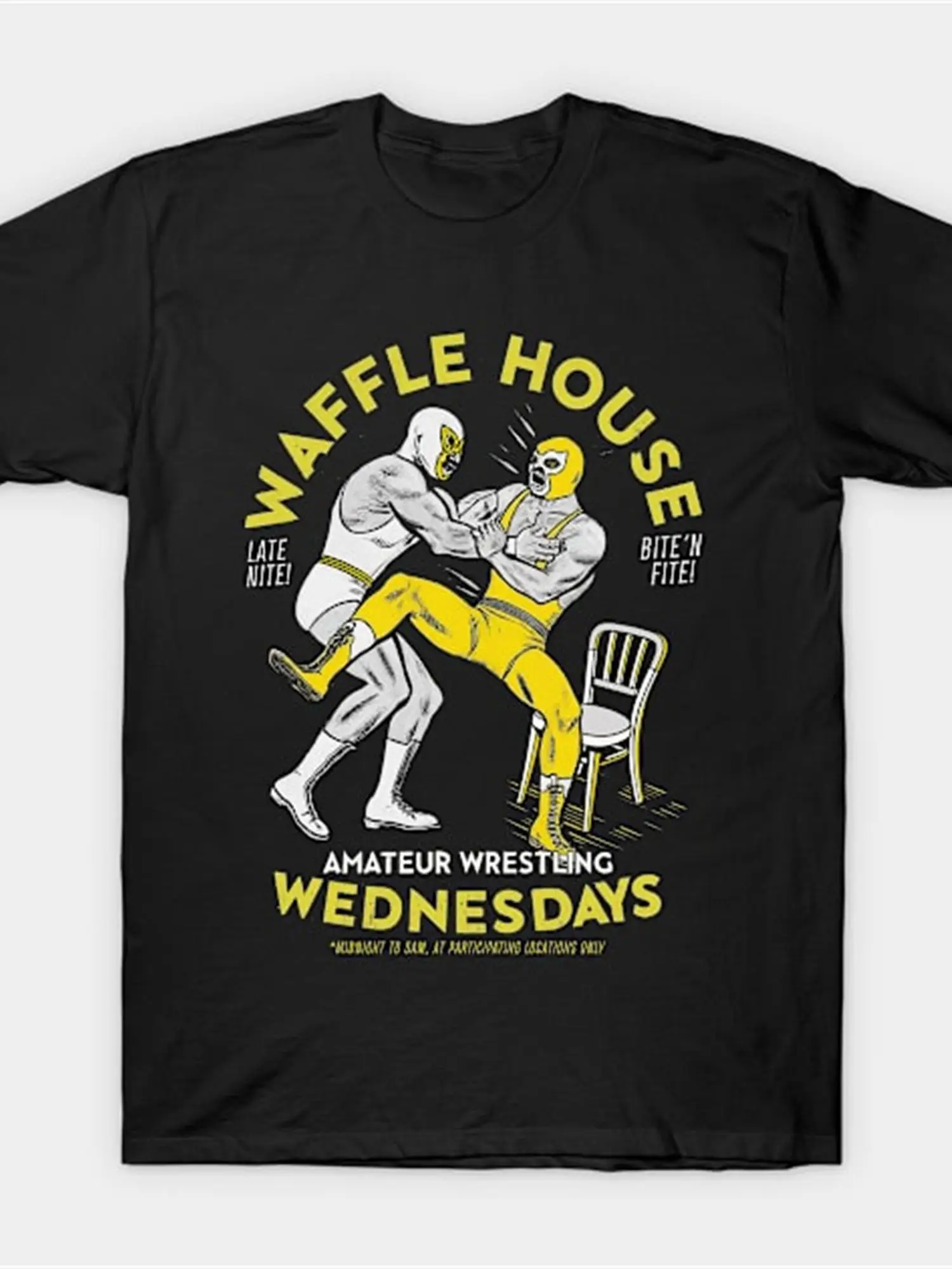 

1 шт. Повседневная мужская футболка Waffle House Amateur Wrestling — футболка с круглым вырезом из 100% хлопка с ретро-принтом, всесезонный комфорт