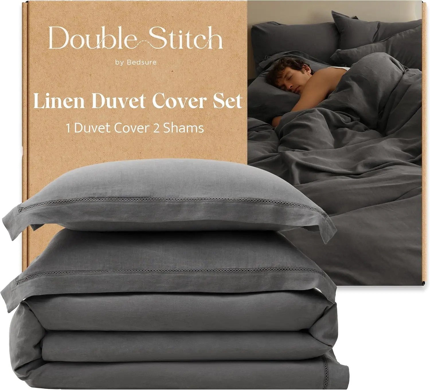 

Double Stitch Linen Duvet Cover Set - Soft European Flax Linen Blend Bedding Set, Sustainable, Moisture-Wicking & Cooling Duvet