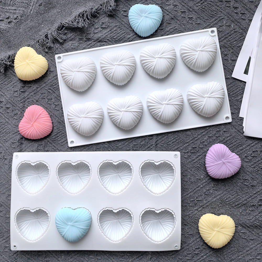 1pc 3D Valentine's Day heart-shaped silicone mousse cake baking mold suitable for chocolate desserts, candy, cheesecake (8 cavit