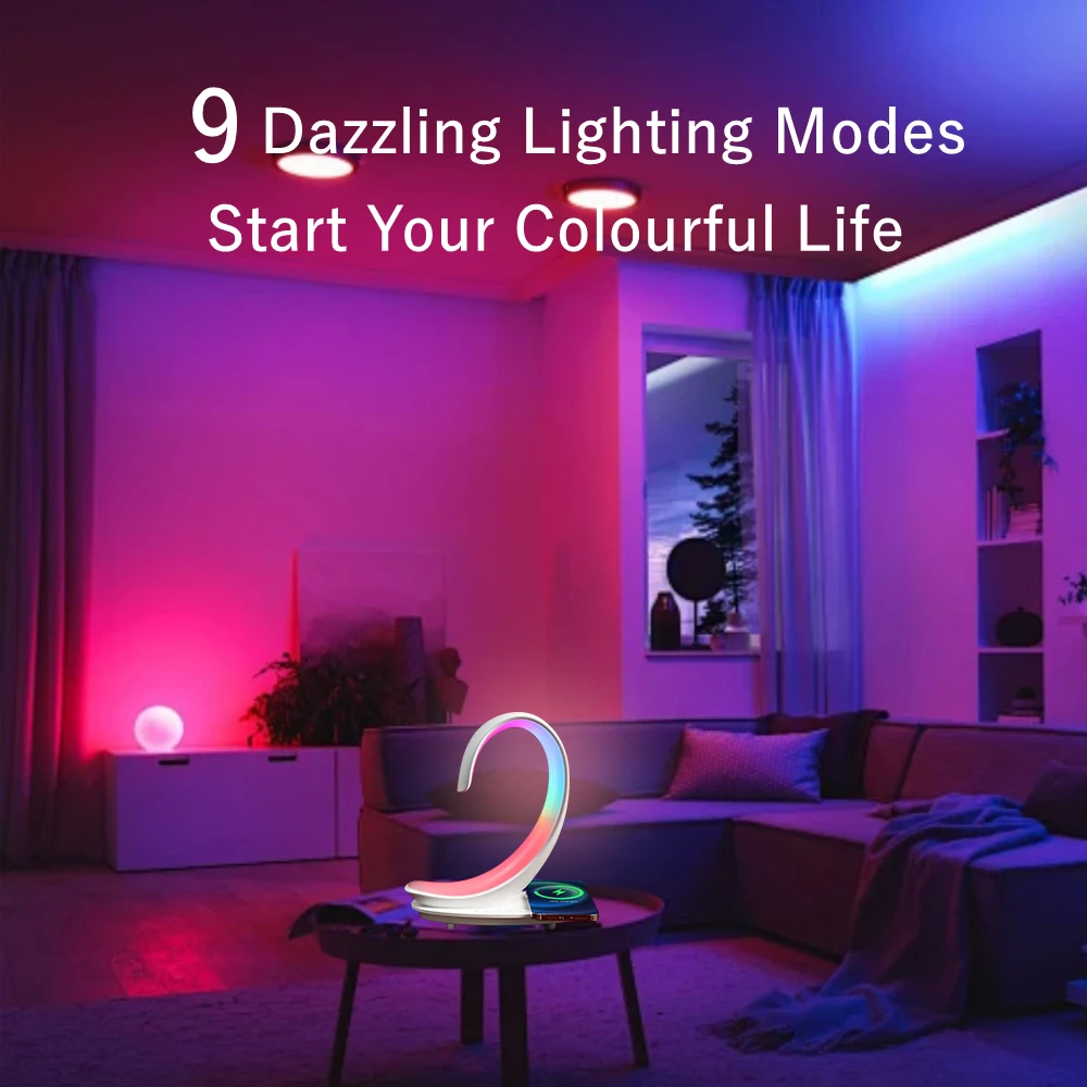 โคมไฟตั้งโต๊ะดนตรีรูปหงส์, โคมไฟข้างเตียงพร้อมไฟหลากสี, การชาร์จแบบไร้สาย, ไฟกลางคืนขนาดเล็ก, ลำโพงในตัว