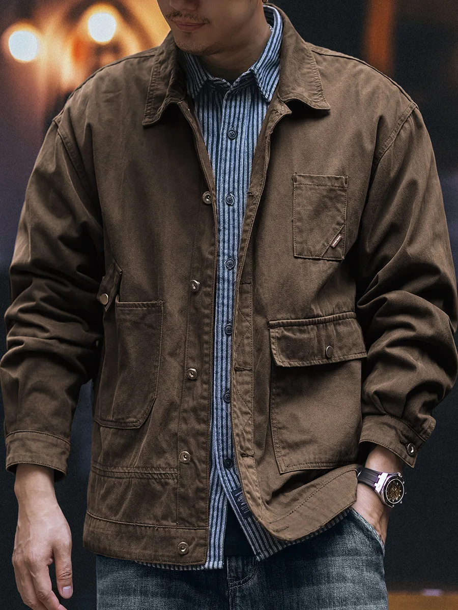 

American Sle Vintage Hunting Jaet Men's Spring Autumn Loose Casual Denim Coat Youth Organic Cotton Antimicrobial Long Sve