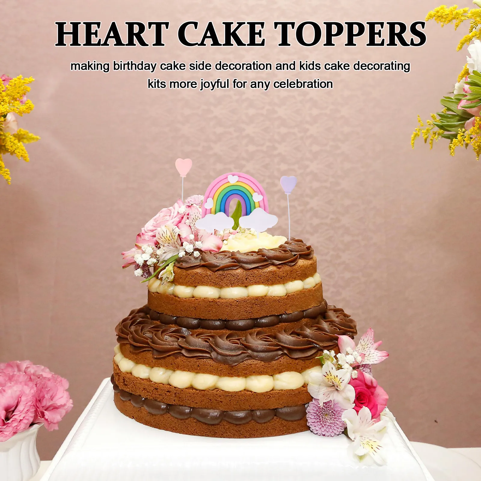6Pcs Rainbow Cake Toppers Soft Shaped Dessert Picks Colorful Birthday Cake Decoration Kids Baking Party Supplies