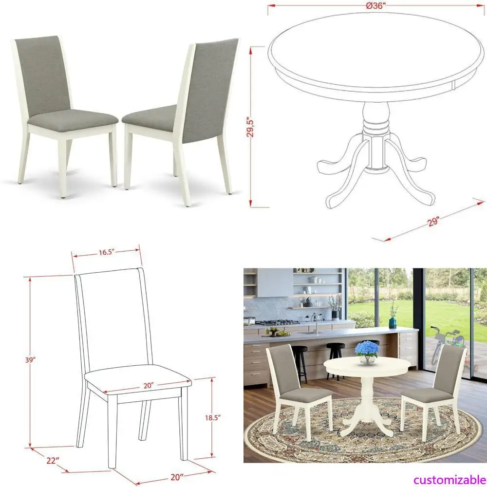 طقم مطبخ أثاث إيست ويست مكون من 3 قطع: طاولة طعام مستديرة مع قاعدة وكرسيين للمساحات المدمجة #1