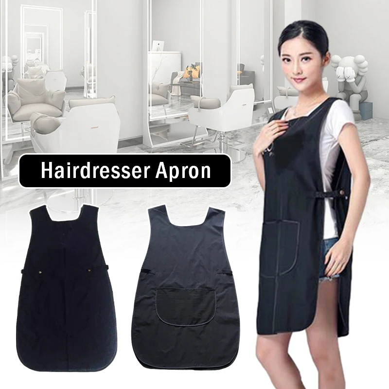 Hairdresser Apron Salon Cutting Barber Cape Professional Hair Cut Dyeing Cape Cloth  Black Technician Work Apron With Pockets