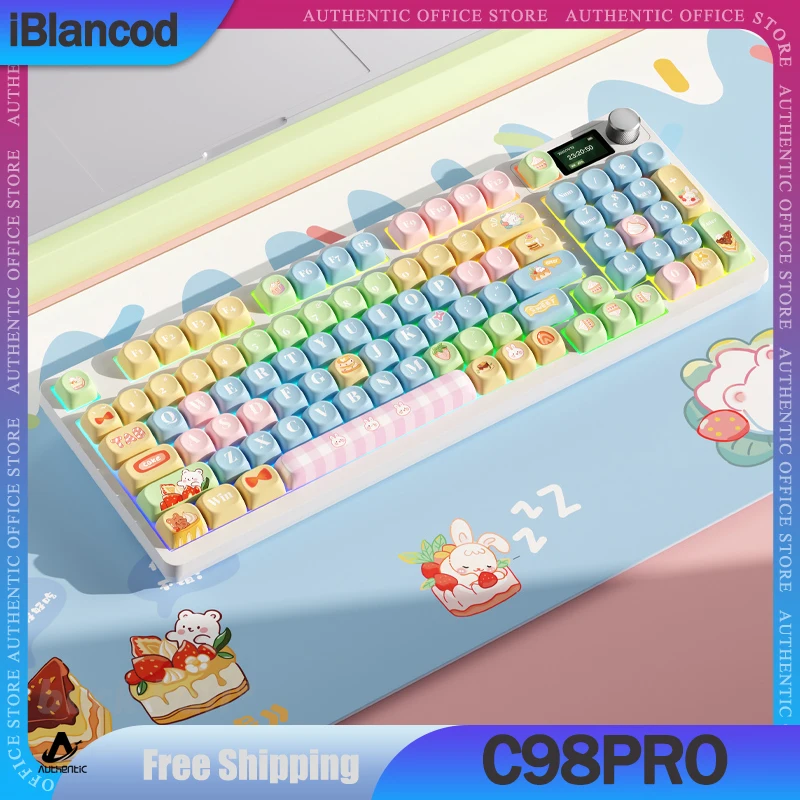 

iBlancod C98PRO Mechanical Gamer Keyboard 3 Mode 2.4G Bluetooth Wireless Keyboard RGB Hot-Swap PBT Long Endurance Keyboard Gifts