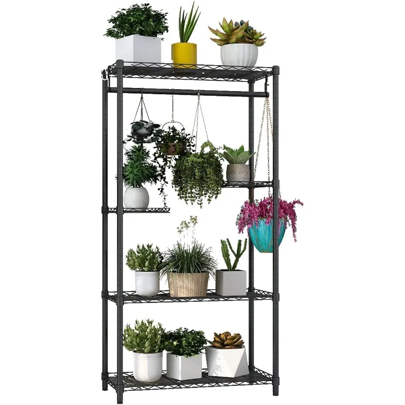 5-Tier Plant Stand for Indoor Outdoor, Large Multiple Flower Pot Holder Rack Tall Plant Stand ，Hanging Plant Stand