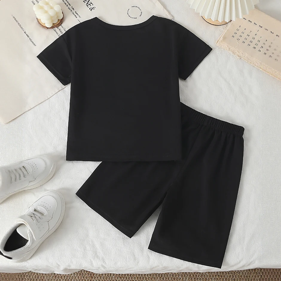 2-teiliges Frühlings-/Sommer-Kinderset mit mehrfarbigem, schnell trocknendem Sport-Buchstabendruck für Jungen und Mädchen, lässig, kurzärmelig – Detail 10