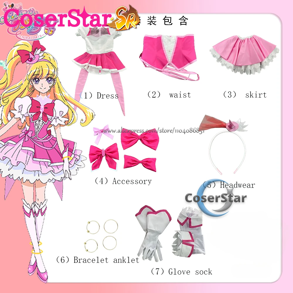 CoserStar-SR Pretty Cure Asahina Mirai Cosplay Costume Set Anime Full Set Asahina Mirai Cosplay Dress Outfit Uniform Prop Suits