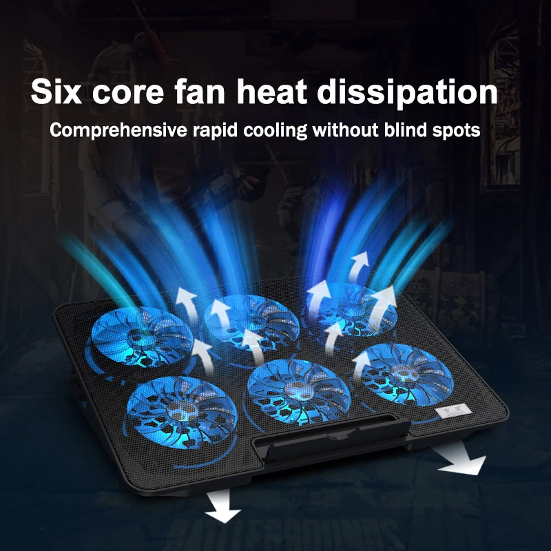 Imagem -03 - Rgb Laptop Cooler com Altura Ajustável Ventilador Luz Led Portas Usb 1318 Stand Altura Velocidade do Vento S6-gaming