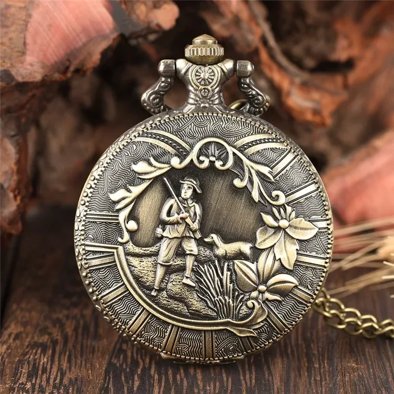 

Retro Mens Pocket Watch Hunting Hunter Pattern Classic Arabic Number Quartz Movement Display Full Hunter Portable Clock Gift