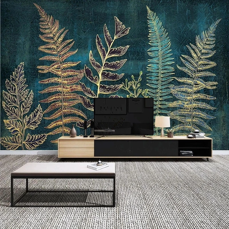 Customized Mural 3D Golden Lines Plant Leaves Bedroom Modern Wallpaper Living room sofa TV background wall bedroom restaurant 8d