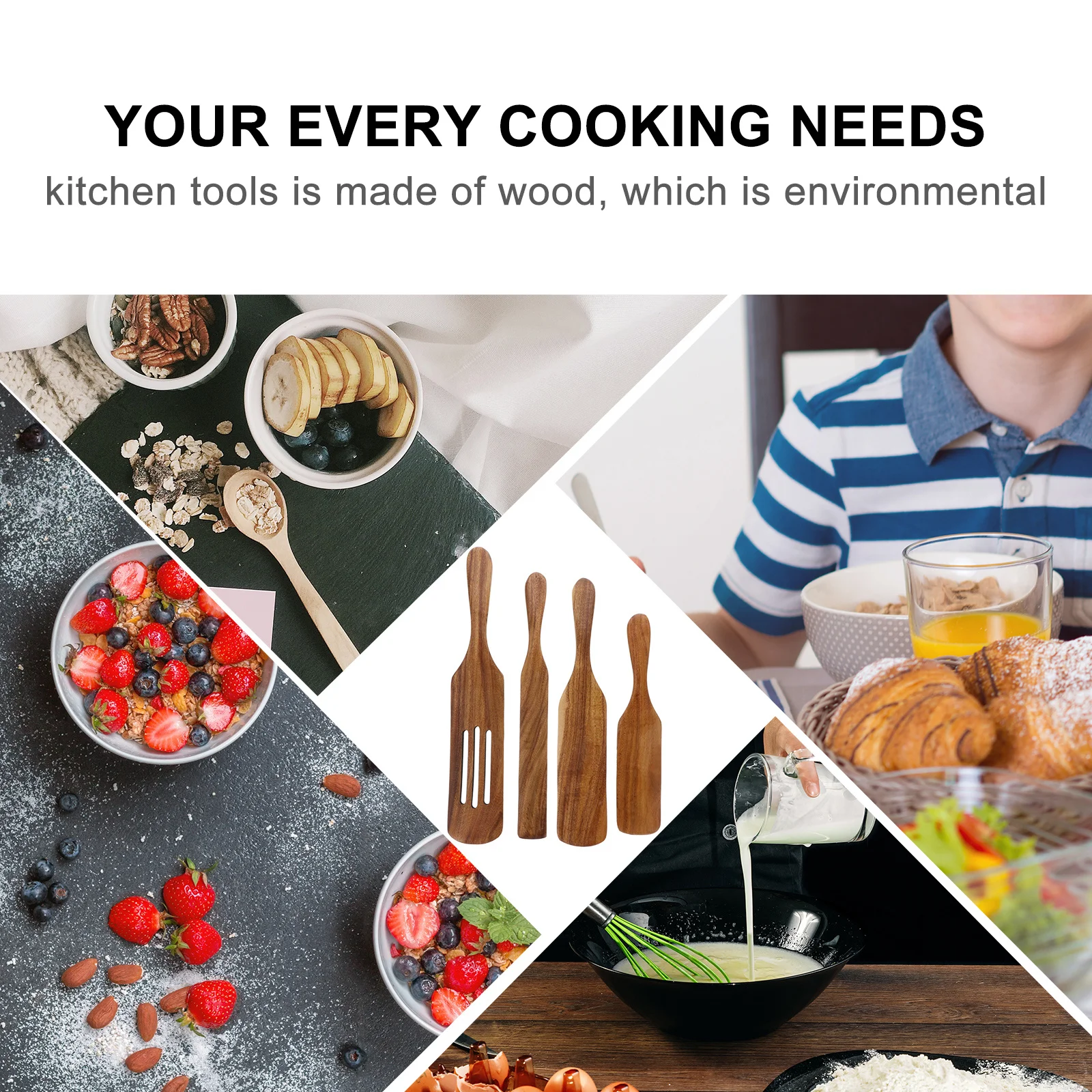 

1Set Cooking Wood-Made Utensil Kitchen Set Heat Insulated Non Stick Long Handle Kitchenware for Family Wooden Kitchen Tool