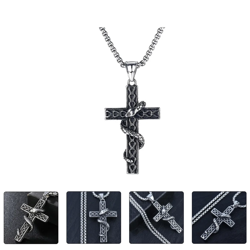 

1Pcs Titanium Steel Necklace Unique Cross Pendant Necklace Stylish Sweater Chain Elegant Neck Accessory Gift Idea
