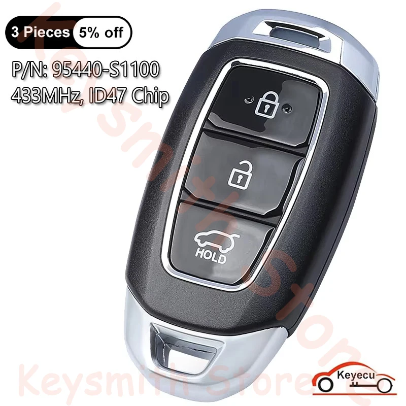 

KEYECU 3 Buttons 433MHz ID47 Chip for Hyundai Santa Fe 2018 2019 2020 Auto Smart Remote Key Fob FCC ID: TQ8-F0B-4F19 95440-S1100