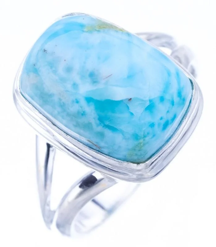 StarGems Natural Larimar  Handmade 925 Sterling Silver Ring 7 F0804