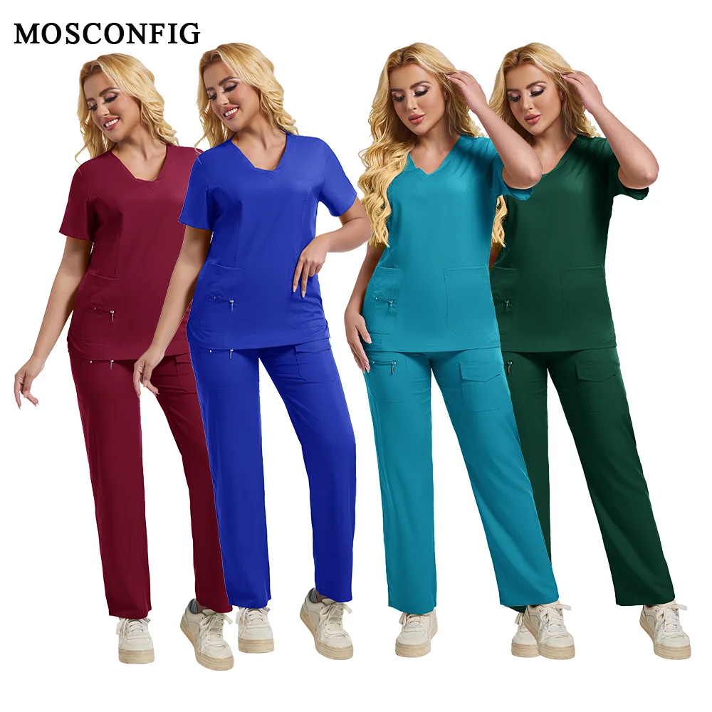 도매 의료 유니폼 조깅 슈트 의사 간호사 스크럽 세트 병원 외과 작업복 여러 가지 빛깔의 여성 스크럽 정장 착용