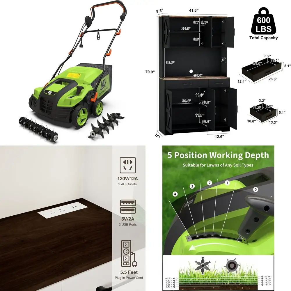 

16-Inch Electric Lawn Dethatcher with Scarifier and Collection Bag, Adjustable Depth, Wider Working Width