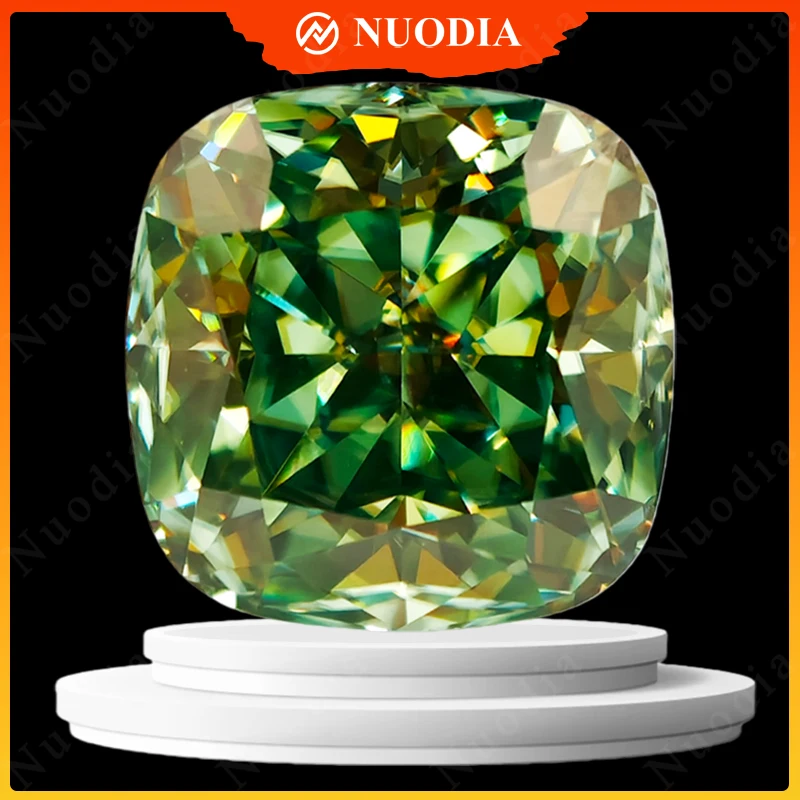 

New Green Cushion Moissanite Stone With Certificate Crushed Ice Cut 2.5ct Certified Moissanite Loose Gemstone for Jewelry Making