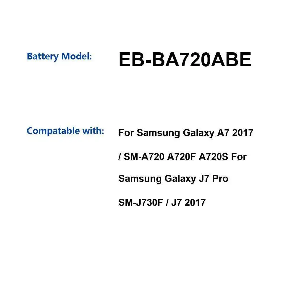 

Высокопроизводительный аккумулятор для мобильного телефона 3600 мАч EB-BA720ABE для Samsung Galaxy A7 2017 SM-A720 A720F A720S J7 Pro SM-J730F