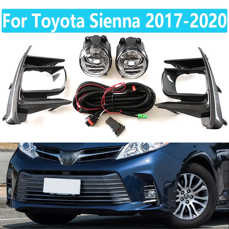 1set Fog Lights For Toyota Sienna 2017 2018 2019 2020  Foglights Headlight LED Bulb Wiring Switch Fog Lamp COVER FRAME Kit