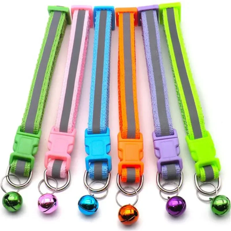 Cute Nylon Reflective Pet Collar Pet Accessories Dog Cat Collar Bell Colorful Reflective Adjustable Collars for Puppy Kitten