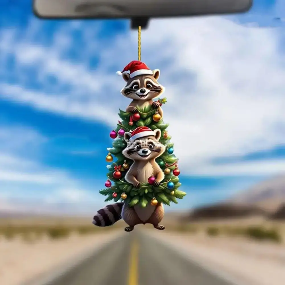 Christmas Tree Decoration Ornaments Cute Animal Hanging Pendants With Lanyard Car Rearview Mirrors Ornament Hanging Charms