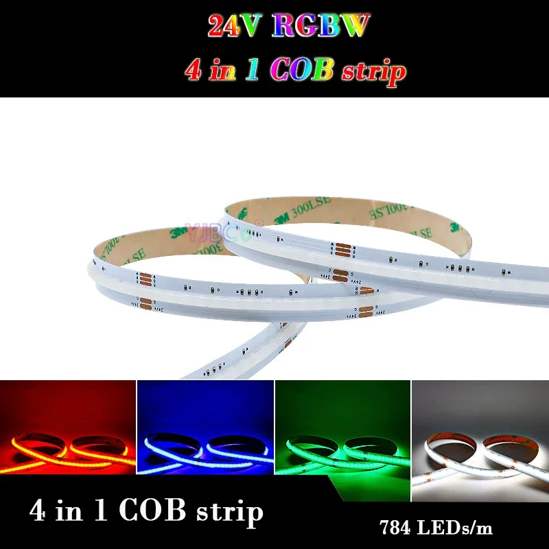 

24V DC 5M RGBW 4 in 1 COB LED Strip 784LEDs/m atmosphere colorful Light high brightness Flexible Lights Tape 12mm White PCB