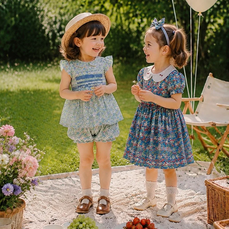2026 Summer Country Fresh and Gentle Floral Series Children's Dress Cute Girls' Top and Shorts Set