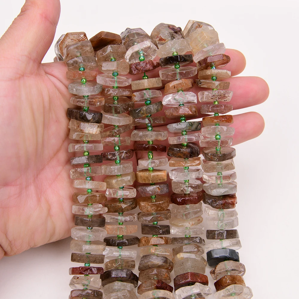 APDGG Natural Mix Color Gold Rutilated Quartz Slice Faceted Wheel Disc Rondelle Raw Organic Cut 16