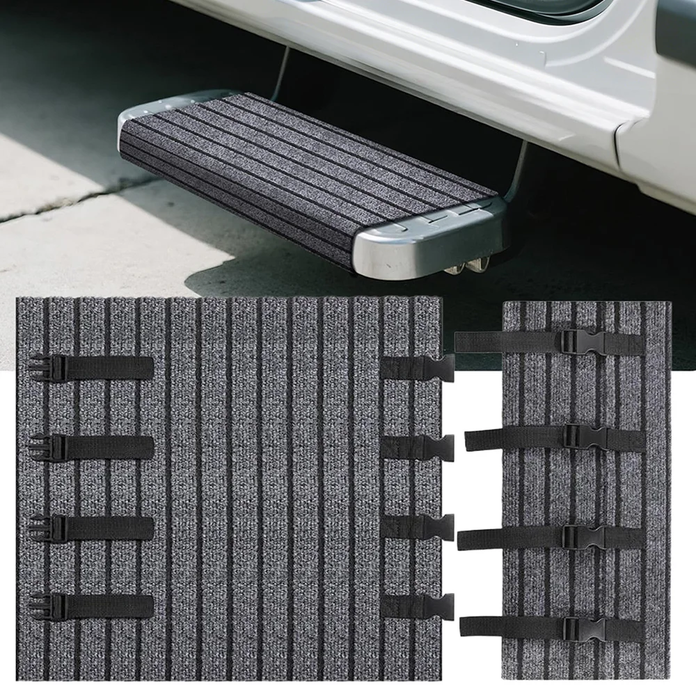 1 set di tappetini antiscivolo per gradini di camper, dimensioni 46x46 cm, tappetino per gradini di caravan con chiusura a fibbia, tappetino rimovibile per l’ingresso di camper, roulotte e rimorchi,