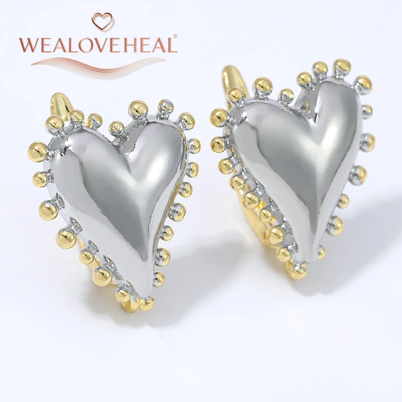 Zschmuckherstellung zubehör, weifarbige Messing-Herz-Ohrringverschlüsse, Gold-Rhodium-beschichtet, perlenbesetzt, voluminös mit Öse für DIY-Schmuckherstellungskomponenten – Detail 16