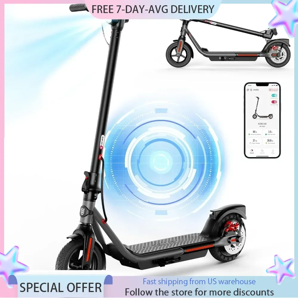 Electric Scooter, Max 19 Mph Speed, 15 Miles Long Range, Portable Folding E-Scooter for Commuting with Dual Brakes, APP Control