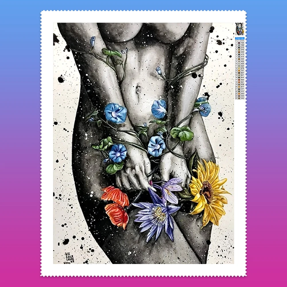 

Portrait of Woman and Flowers DIY Diamond Painting Woman Art 5D Diamond Embroidery Home Wall Decor Beginner Hand