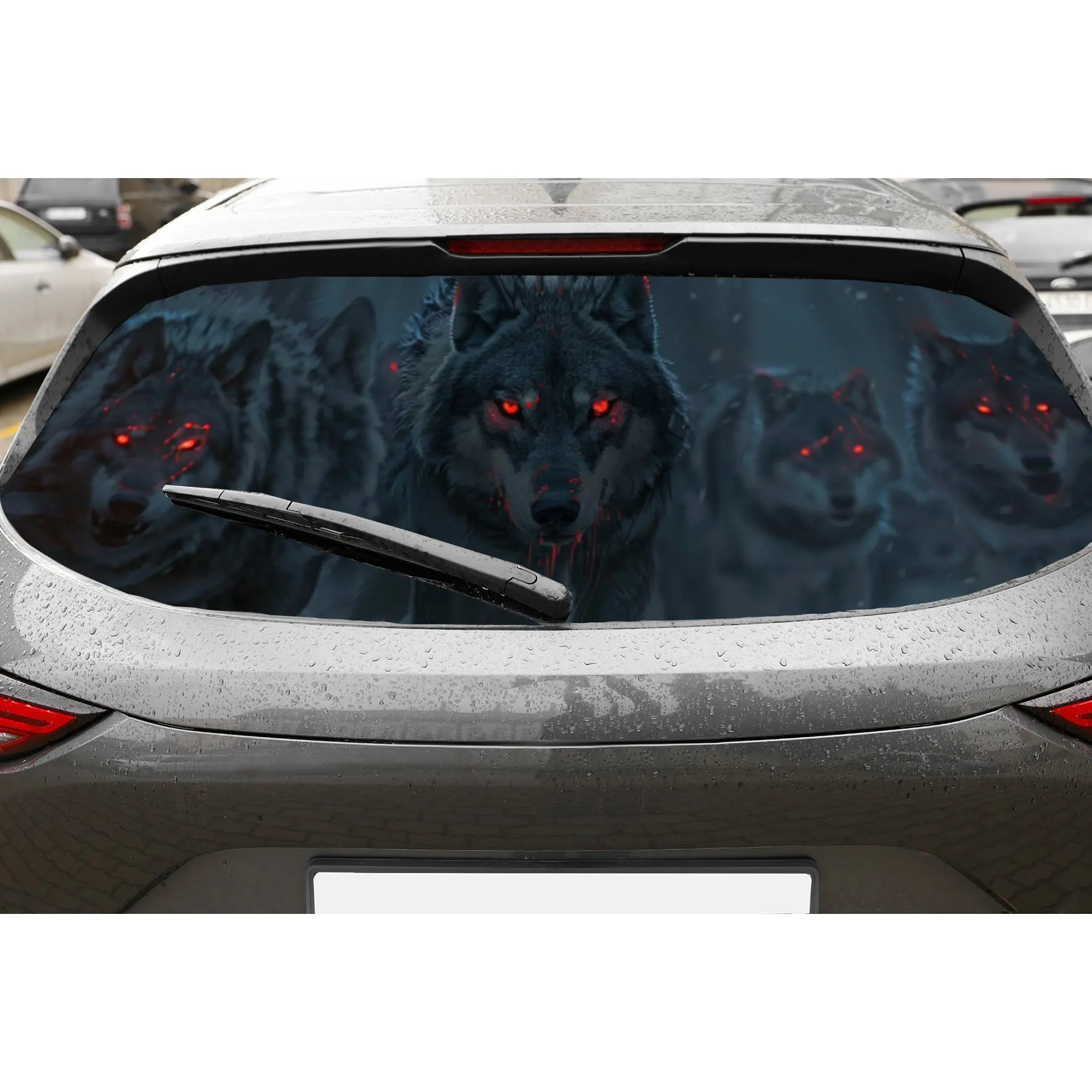 

Dark Blood Wolves PVC Perforated Car Vinyl Wraps, Privacy Enhancing Design for Rear Window, Car Rear Windshield Sticker for Most