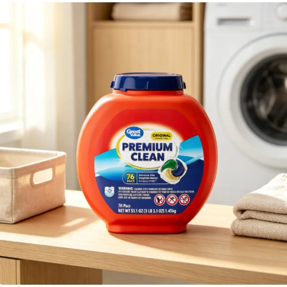 Great Value Premium Cleaning Laundry Detergent Pods, Original Scent, 76 Pods Per Pack
