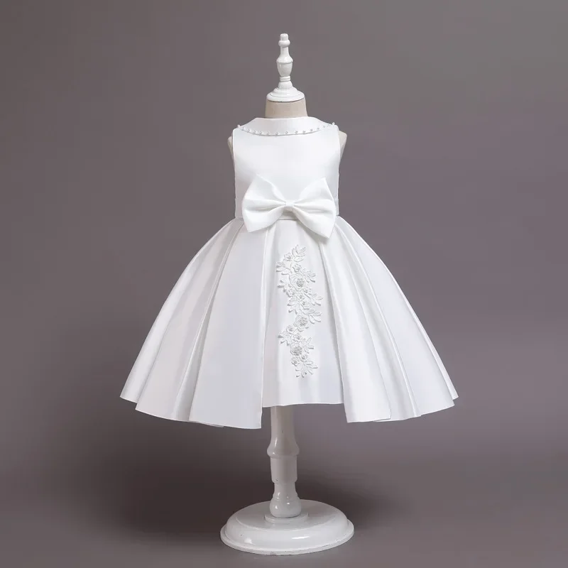 

Turn-down Collar Girl Dress Kids White Beading Baby Princess Gown Dresses for Birthday Wedding Bridesmaid Evening Party 2-10T