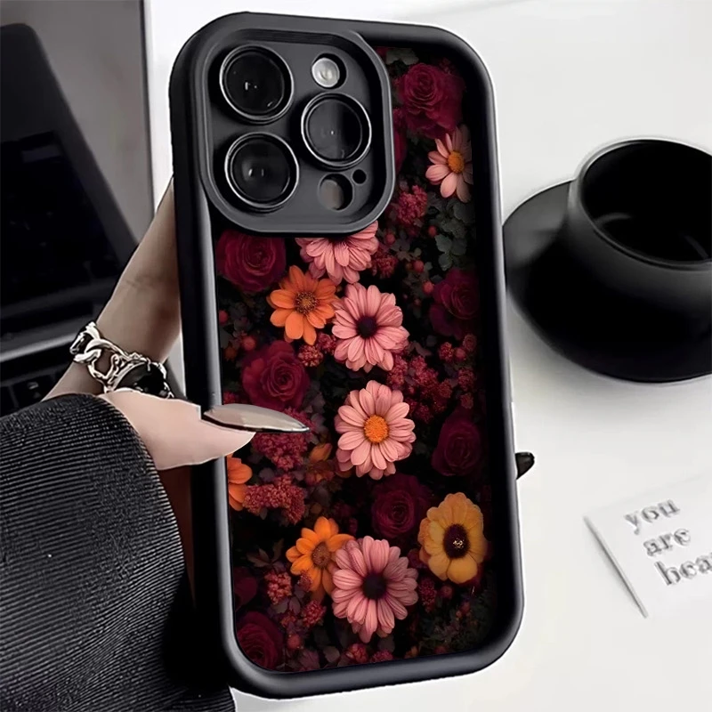 Etui na telefon Realme 14 Pro Plus 5G 14X 13 12 11 10 9 8i 8 C75 C65 C63 C55 C53, różowe, wzór chryzantemy i róży, pokrowiec z TPU