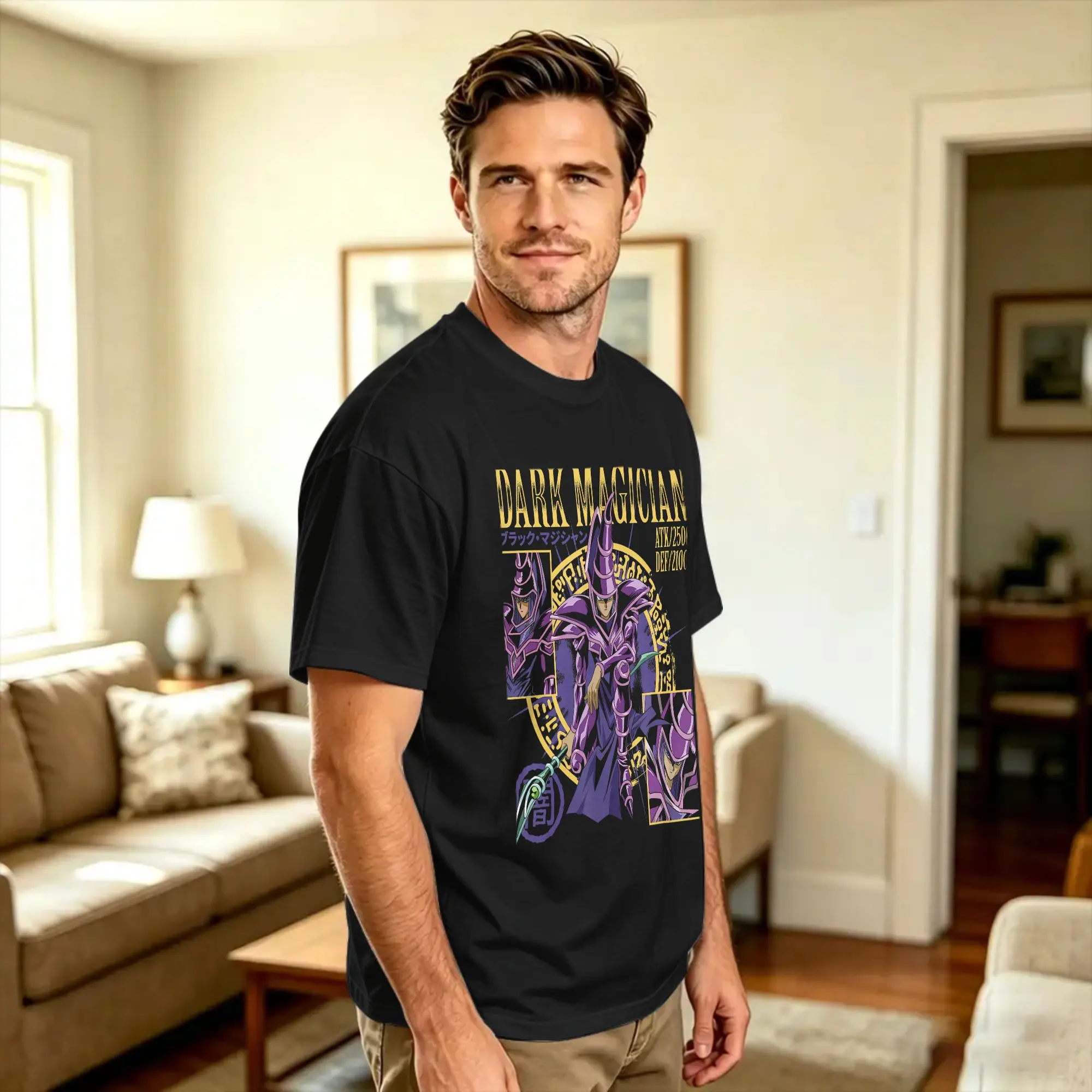 YGO Dark Magician Collage and Stats Card Game Anime T Shirt Summer  Cotton T-Shirts For Men Casual Tshirt Short Sleeve Clothes